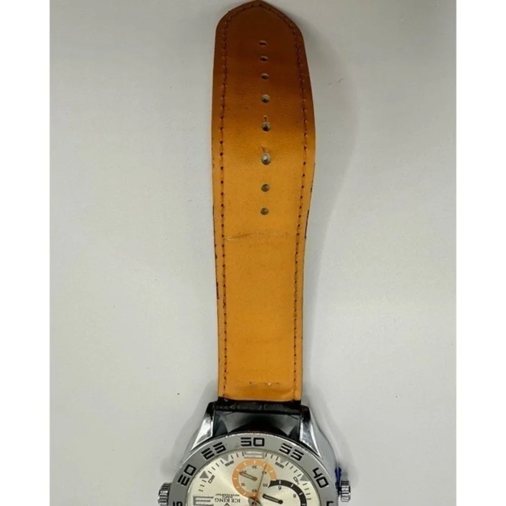 Ice King Mens Chronograph Watch Yellow Dial Silver Tone Bezel‎ Black Strap